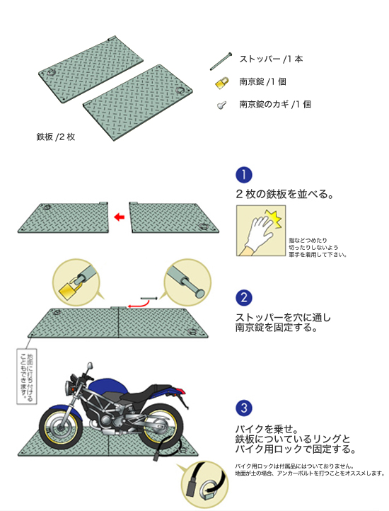 鉄板コンビニ／バイク盗難防止鉄板